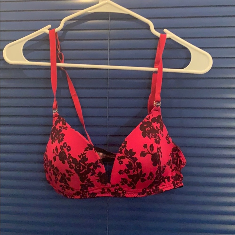 Pink and black floral bra